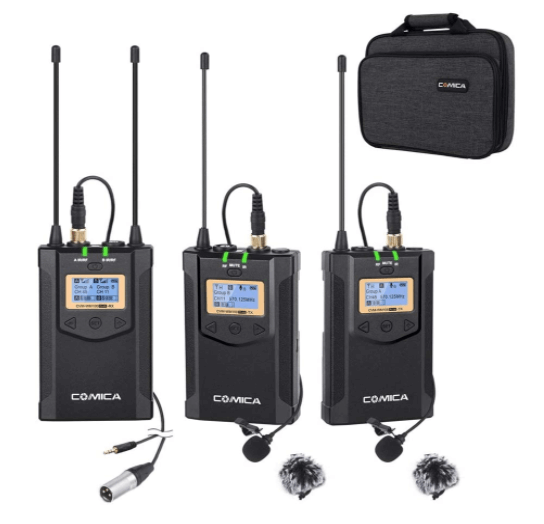 Wireless Microphone COMICA CVM-WM100 Plus 48-Channel Professional UHF Dual Wireless Lavalier Lapel Microphone System